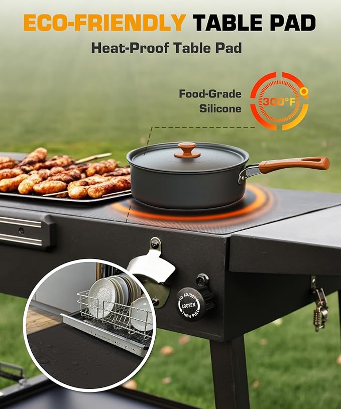 Upgraded Heavy-duty Foldable Grill Table & BBQ Prep Cart Designed for Blackstone 17" & 22",Height Adjustable Premium outdoor Grill Stand