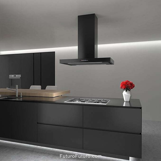 Futuro Futuro Island-mount Range Hood 36" 940-CFM | Positano Black | Black Steel Vent Hood | Modern Italian Exhaust Hood |LED, Ultra-Quiet with Blower