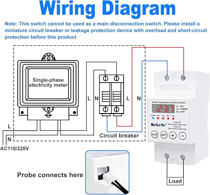 High-Power Temperature Control Switch, Rail-Mounted Digital Thermostat with Real-Time LCD Display for Heating & Cooling, 63A 110/220V, -40°C to 140°C, Ideal for Greenhouses, Aquaculture,Boilers