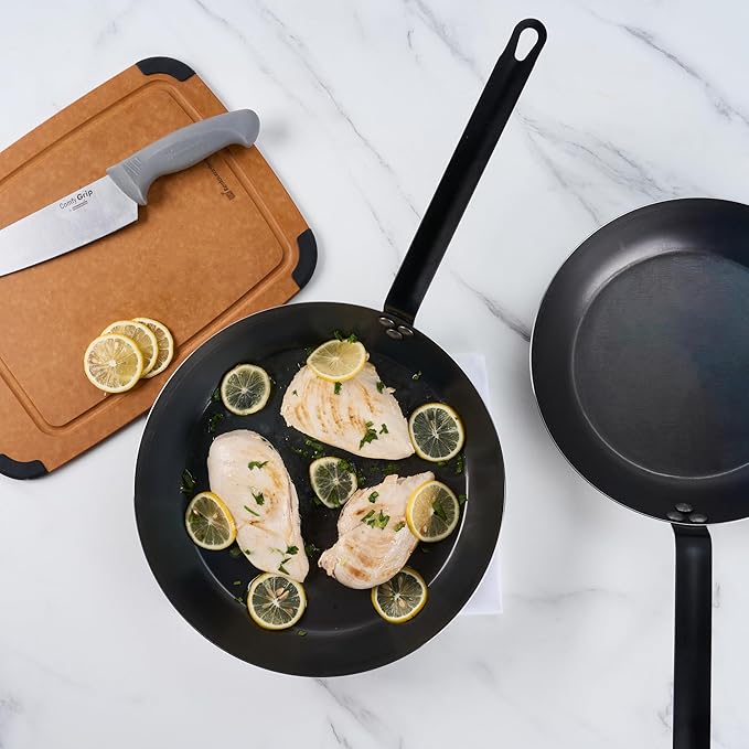 Restaurantware-Met Lux 13 Inch Fry Pans, 6 Lightweight Frying Pans - Induction-Ready, Triple-Riveted, Black Carbon Steel Cooking Skillets, Durable, For Searing, Sauteing, And Browning Food