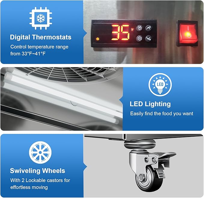 Commercial Refrigerator 54"W 2 Door Stainless Steel Reach-in Solid Door Upright Fridge Fan Cooling 49 Cu.ft Refrigerators 32-47°F for Restaurant, Bar, Shop