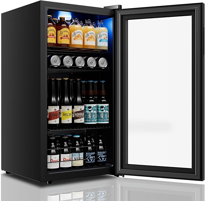 Yeego Beverage Refrigerator Cooler, 105 Cans Mini Fridge with Glass Door Beverage Fridge with Adjustable Shelves for Soda Beer or Wine, Beverage Cooler with Digital Temperature Control for Home Office