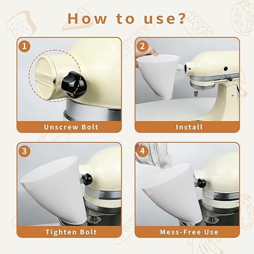 Flour Funnel for Kitchen Aid Mixer, Mess-Free Pouring Flour Funnel for Stand Mixer, Fits Artisan KSM150 5 Quart Tilt-Head for Egg Liquid and Both Flour, Durable Baking Kitchen Accessories (White)