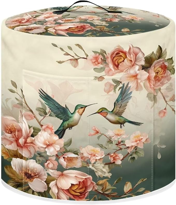 Xoenoiee Hummingbird Vintage Floral Print Kitchen Appliance Dust Cover with Pockets, Electric Pressure Cooker Cover Compatible with Crock Pot, Rice Cooker Cover, for 6 Qt Pot