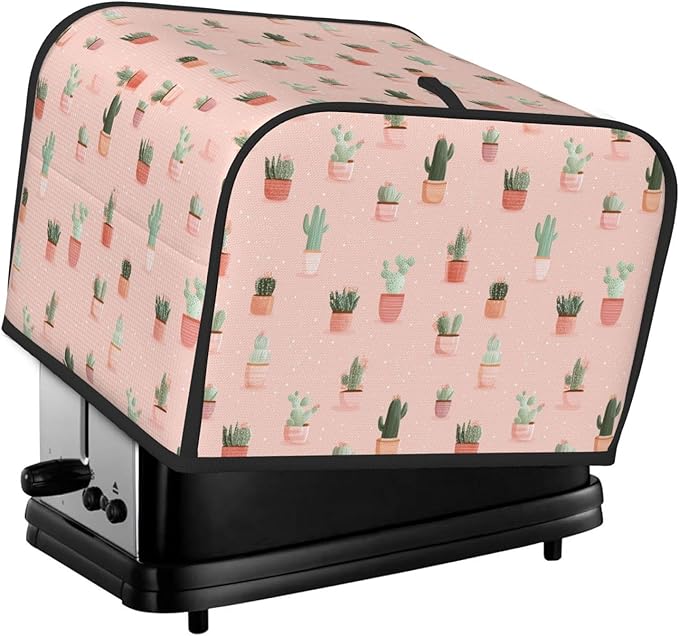 4 Slice Toaster Cover for Kitchen Cactus Pattern Pastel Waterproof and Dustproof Toaster Dust Cover with Side Pockets Decorative Universal Cover for Wide Slot Toasters and Small Appliances