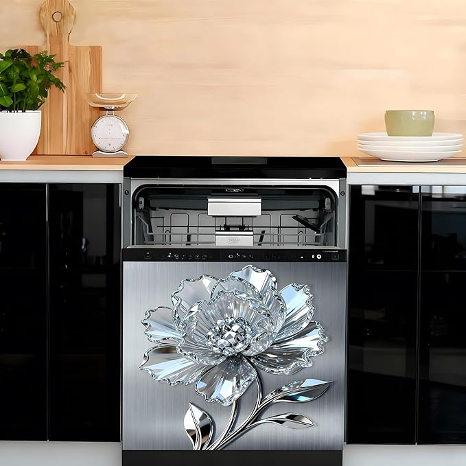Dishwasher Magnet Cover, Dishwasher Magnetic Decoration, Flower-Themed Sticker, Dishwasher Refrigerator Protection Magnetic Decoration, Kitchen Art Decoration 23x25.5 inches