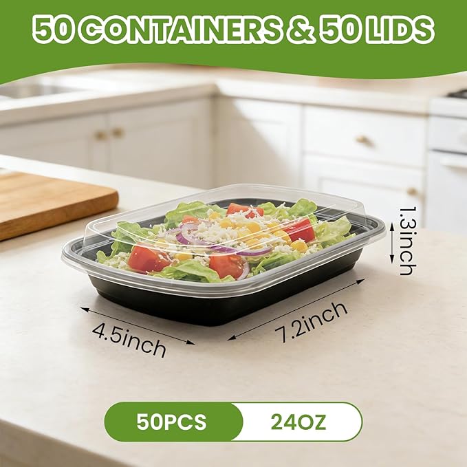 24/28oz Meal Prep Containers, 30/50Pack 1 Compartment with Lids, Food Storage Containers, Sturdy Leakproof & Food Safe, Microwave, Freezer, Dishwasher Safe Bento Box, BPA Free