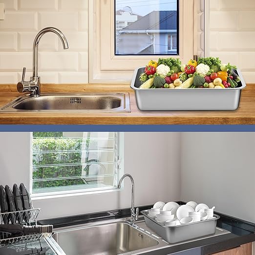 2 Pack Stainless Steel Commercial Bus Tubs Food Grade Meat Processing Tubs Lug Wash Basin Tote Box for Dishwashing, Kitchen, Restaurant, Utility (8 L)