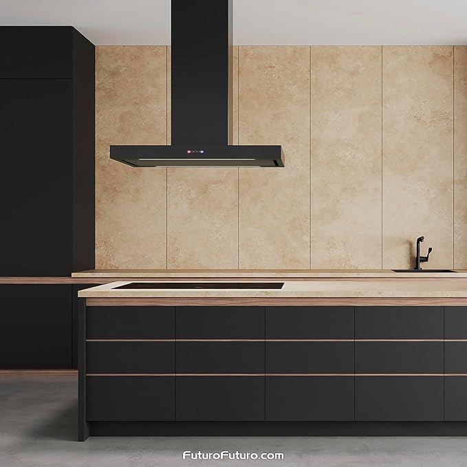 Futuro Futuro Island-mount Range Hood 36" 940-CFM | Positano Black | Black Steel Vent Hood | Modern Italian Exhaust Hood |LED, Ultra-Quiet with Blower