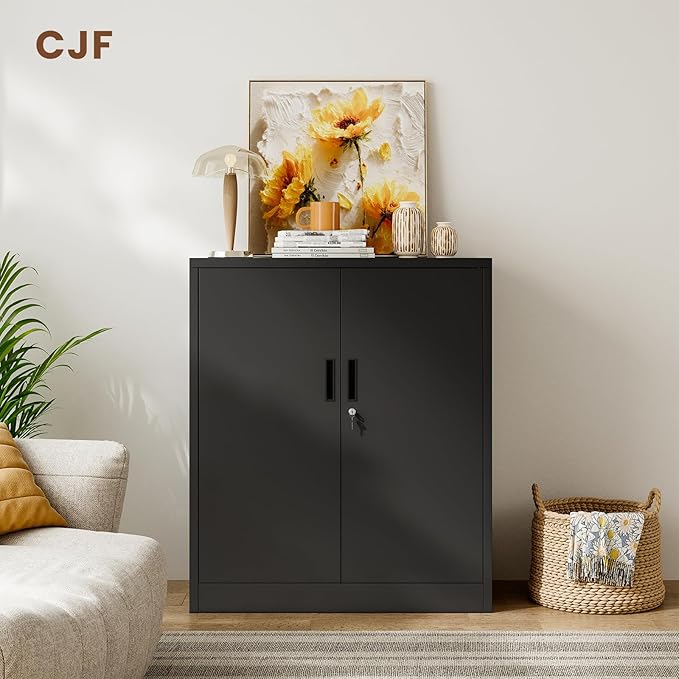 CJF Metal Storage Cabinet, 36" H Locking Storage Cabinet with Shelves and Doors, Metal Cabinets for Home Office, Garage, Utility Room and Basement (Black)