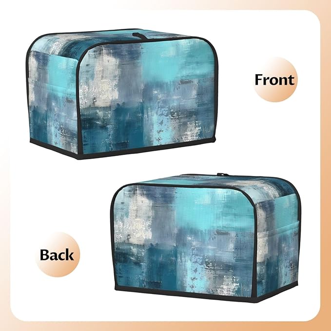 Toaster Cover 2 Slice Teal Turquoise Art Texture Waterproof Appliance Cover with Hang Loop Bread Baker Toaster Cover for Kitchen