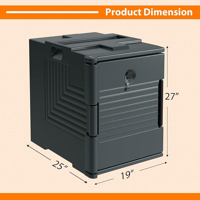 COSTWAY Insulated Food Pan Carrier, 95 Qt Hot Box Catering for 6 Full-Size Pan, Stackable Design, Fastener, Portable Front-Loading Food Warmer for Family Gathering, Buffets, Restaurant, Grey (3)