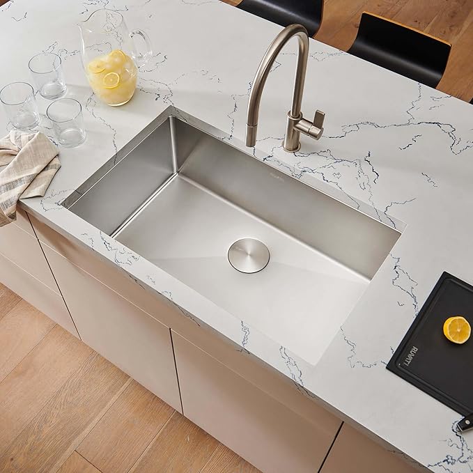 Ruvati 30-inch Rounded Corner Undermount Kitchen Sink Single Bowl – 16 Gauge Stainless Steel Kitchen Sink with Accessories and Brushed Finish hides scratches, Easy-to-Clean Undermount Sinks - RVH7300