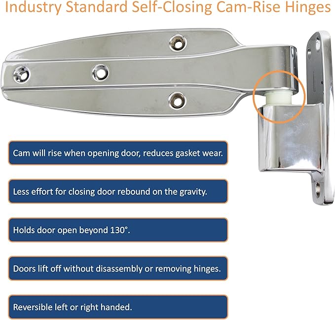 Kason 1245-187-54 Reversible Cam-Rise Hinge Chrome Finish for Freezer/Cooler/Refrigerator, 1245-201-54 (1-3/8" Offset)