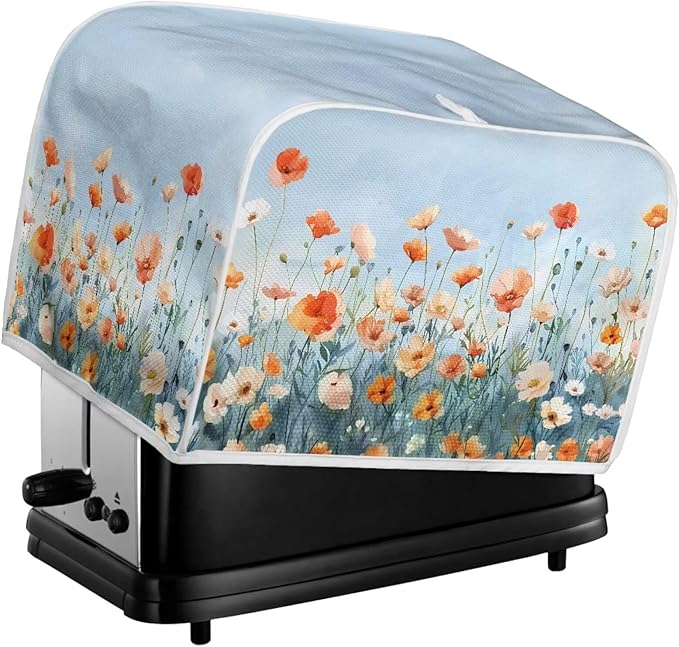 Blue Floral Bread Toaster Oven Dustproof Cover Heat-Resistant Universal Fits Most Standard 2 Slice Toasters Cloth with Fingerprint Protection
