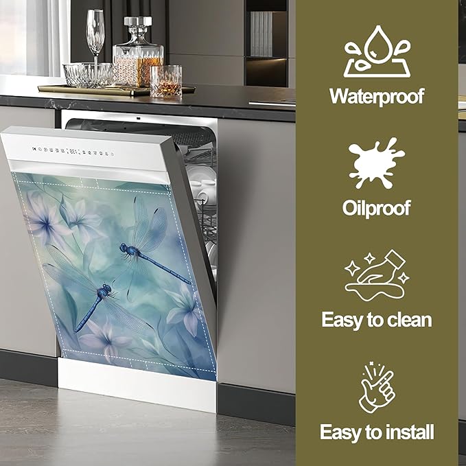Watercolour Dragonfly Magnetic Dishwasher Cover,Dishwasher Covers for The Front Magnetic Dishwasher Panel Decal Cover for Kitchen 23x26inch