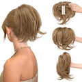 SOFEIYAN Claw Clip Short Ponytail Extension DIY Bendable Wires Hair Bun Fluffy Fake Hair Piece Straight Synthetic Hair Ponytail Extensions for Wonen - Warm Honey Brown Blend