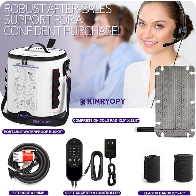 Cold Therapy Machine with Programmable Timer, Portable Ice Machine for Knee After Surgery, Full Circumference Knee Pad Recovery System, Extended Coverage Back/Hip/Limb Compression Pad