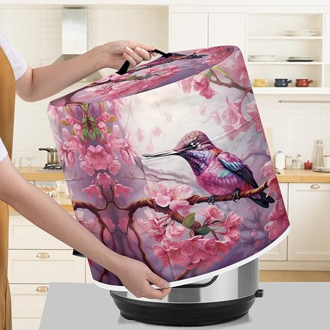 TODIYADDU Sweet Hummingbird Air Fryer Cover for 3 Quart Instant Pots Floral Print Kitchen Appliance Dust Cover with Pocket Lightweight Round Protective Cover for Rice Cooker Coffee Maker