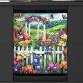 Garden Iris Bird Butterflies Dishwasher Magnet Cover, Reusable Refrigerator Panel Stickers Microwave Front Door Covers Magnets for Kitchen Home Appliances Holiday Party Decorations 23 X 26 in