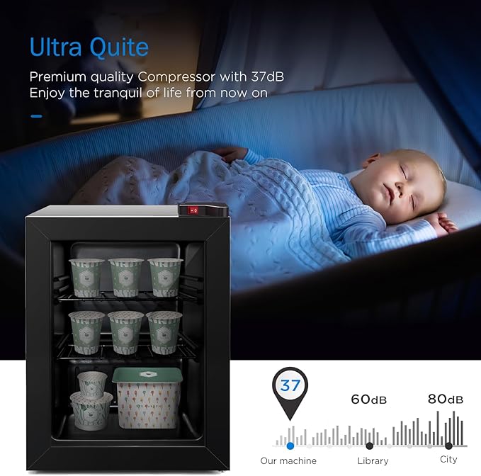 ADT Mini Freezer with Display Glass Door 2.1 Cu Ft Small with 2 Removable Shelves 7 Temperature Settings -8°F to 14°F Perfect for Liquor and Ice Cream