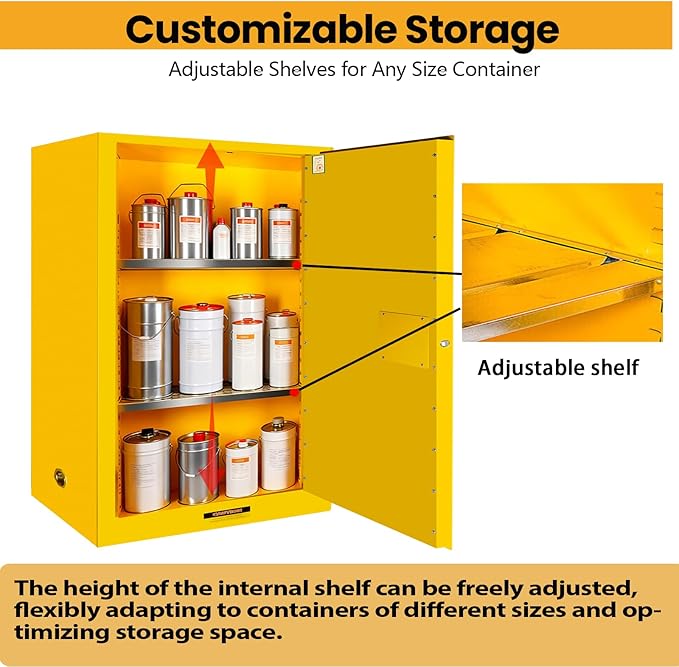 38" H × 28" D × 24" W Flammable Storage Cabinet, Fireproof Chemical Flammable Liquid Storage Cabinet, for Industrial and House, Yellow