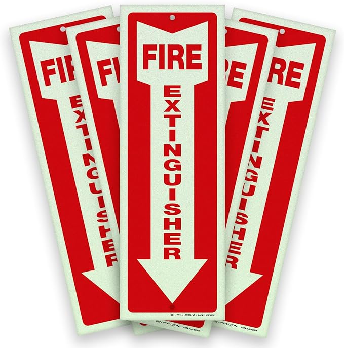 iSYFIX Fire Extinguisher Reflective Signs – 5 Pack 4x12 Inch – 40 mil Thick Polystyrene Plastic, Laminated for Ultimate UV, Weather, Scratch, Water & Fade Resistance, Indoor & Outdoor