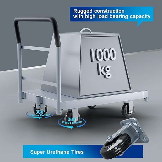 Steel Panel Cart, Lumber cart with Flexible＆Quiet Wheels, Heavy Duty Drywallcart with 1Front and 3Side Handrails, 2500 LBS Industrial Grade Weight Capacity