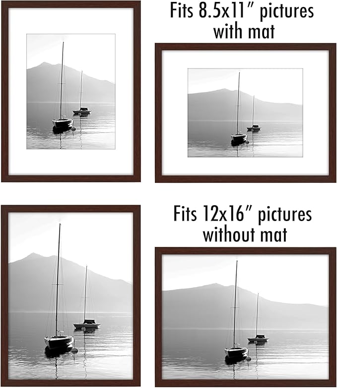Americanflat 12x16 Picture Frame with Polished Plexiglass - Set of 5 - Use as 8.5x11 Frame with Mat or Display 12x16 Photo Without Mat - Galleria Collection - Picture Frames for Wall - Mahogany