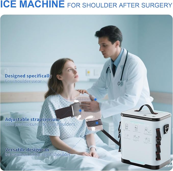 Cold Therapy Machine with Programmable Timer, Portable Ice Machine for Shoulder After Surgery, Shoulder Replacement Recovery System, Cryotherapy Pain Relief with Compression Pad