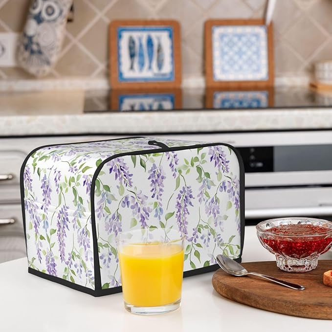 2 Slice Toaster Cover for Kitchen Lavender Flower Pattern Waterproof and Dustproof Toaster Dust Cover with Side Pockets Decorative Universal Cover for Wide Slot Toasters and Small Appliances