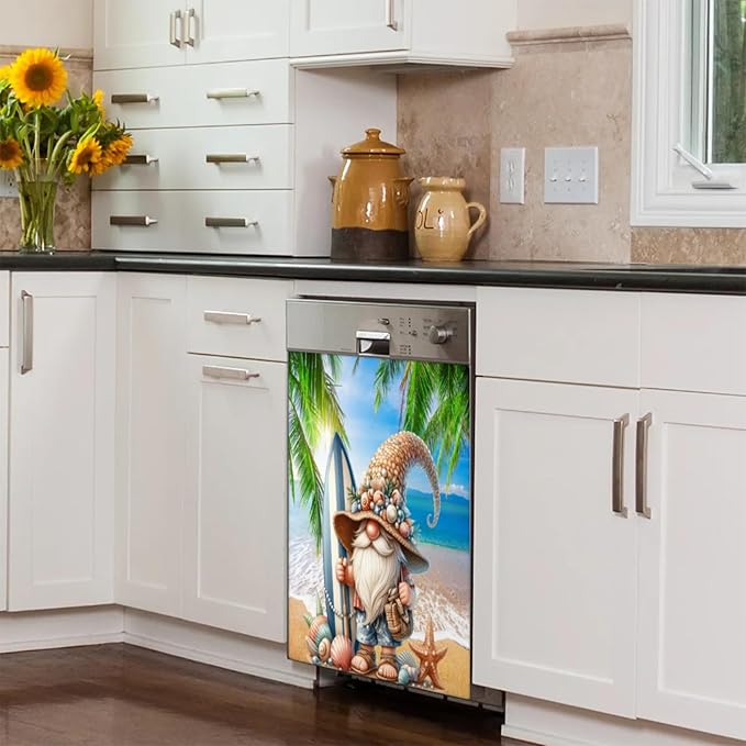 Summer gnome Starfish Beach Dishwasher Magnet Cover for The Front Dishwasher Door Cover Panel Decals Magnetic Refrigerator Cover for Kitchen Farmhouse Home Decor 23 X 26 in