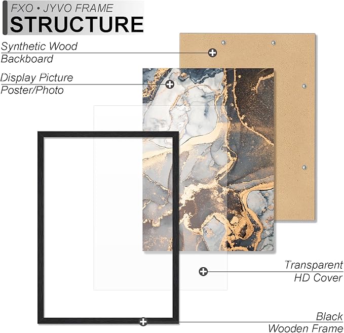 Engineered Wood 18x22 Picture Frame Set of 3, Black Frame for 18 x 22 Inch Picture Poster Photo, Light Weight 18 by 22 Frame with Wood-grain for Wall - 3 Pack/Black/18 x22