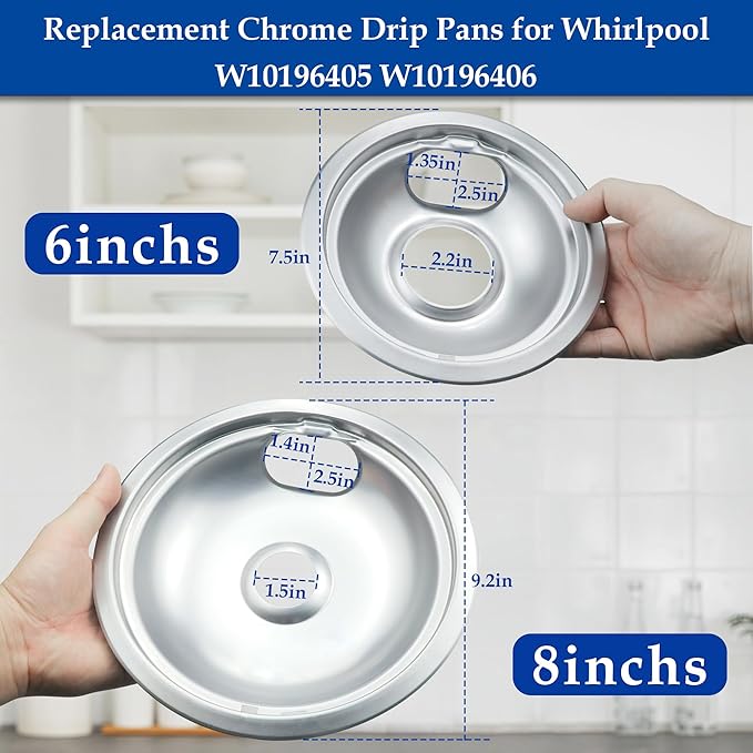 Stove Burner Covers,Chrome Replacement Drip Pans for Frigidaire Kenmore 316048413 and 316048414,4 pcs (3x6" and 1x8")