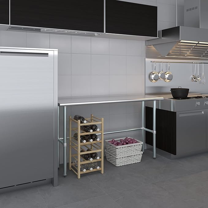 AmGood Stainless Steel Work Table Open Base | NSF Kitchen Island Food Prep | Laundry Garage Utility Bench (60" Long X 18" Deep)