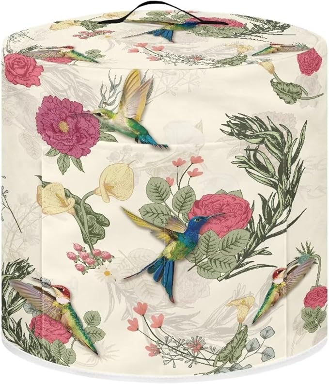 Flashideas Hummingbird Floral Pressure Cooker Cover for Women Insulated Rice Cooker Cover with Easy to Clean Lining Waterproof Dust Cover with Pockets for Instant Pot 6 Quart Appliance Cover