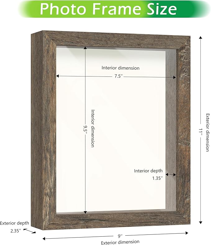 FrameWorks 8x10 Driftwood Wooden Shadow Box Frame – Soft Felt Back, Tempered Glass, and Included Elegant White Ball Push Pins