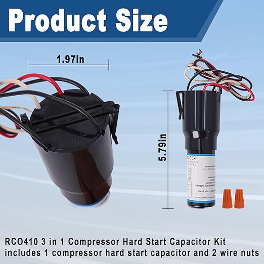 RCO410 3 in 1 Compressor Hard Start Capacitor Kit For Refrigerators & Freezers 1/4-1/3 H.P. 115VAC （3pcs）