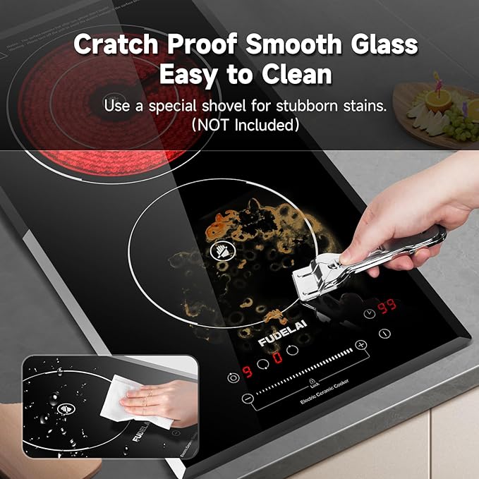 2-Burner Electric Cooktop, 3200W 240V Ceramic Hot Plate with 9 Power Levels,Touch Control,Auto Safety Lock,Timer,UL Certified Plug, For Built-in/Countertop Use/RV Camping