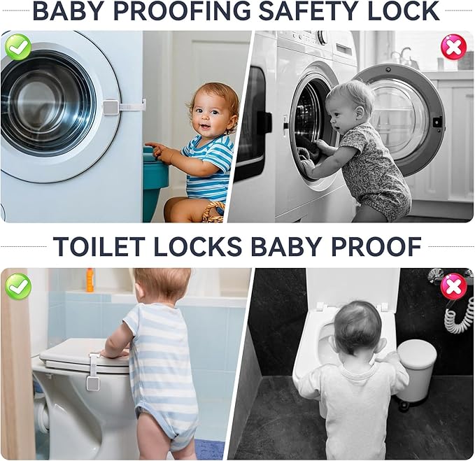 4 Pack Child Safety Cabinet Locks for Baby Proofing, Length Adjustable Latch Straps Dual Button Design for Drawers Fridge Refrigerator Doors Toilet Seat Oven (Grey, 4Pack)