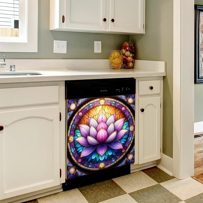 Ethnic Flower Pink Dishwasher Magnet Cover for The Front Dishwasher Door Cover Panel Decals Magnetic Refrigerator Cover for Kitchen Farmhouse Home Decor 23 X 26 in