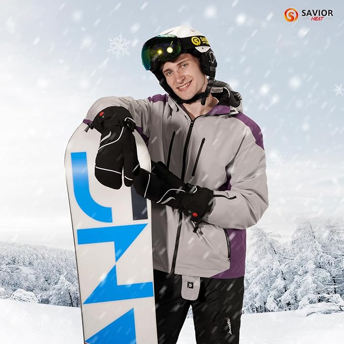 Heated Mittens Battery Gloves Men Women, SAVIOR HEAT Flexible Crab Finger Rechargeable Ski Mitten with 7.4V 2200mAh Battery for Winter Snow Skating Camping Hunting Hiking Motorcycle