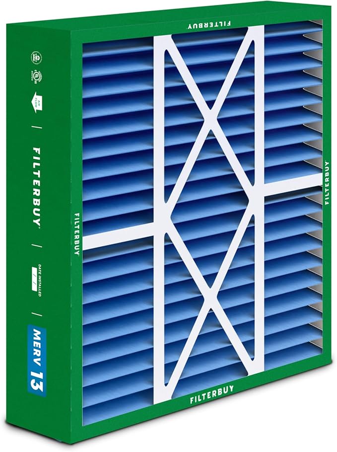 Filterbuy 22x24x5 Air Filter MERV 13 Optimal Smoke & Allergy Defense (2-Pack), Electrostatic Pleated HVAC AC Furnace Filters for Amana, Goodman, and Five Seasons (Actual Size: 22.06 x 23.94 x 5.25)