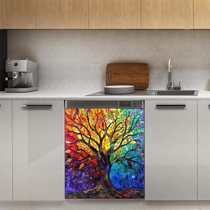 Dishwasher Magnet Cover Abstract Rainbow Tree of Life Front Dishwasher Cover Decoration Reusable Magnetic Door Cover Panel Decal Home Appliances Stickers Kitchen Refrigerator Fridge 23"x26"