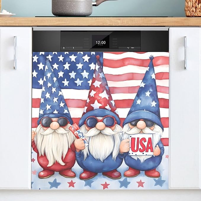 Three Gnomes Flag Dishwasher Magnet Cover Magnet Sticker for Kitchen 23x26in Dish Washer Magnet Cover Refrigerator Magnets Panel Decal Pad
