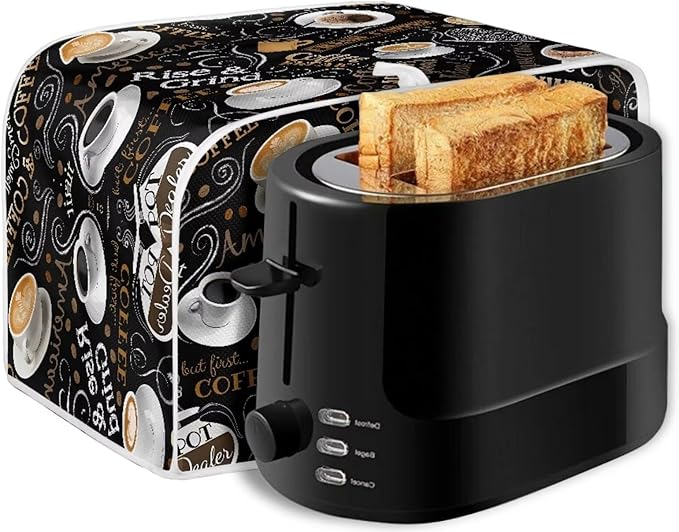 Cafe Coffee Print Toaster Cover 2 Slice Waterproof Appliance Cover with Handle Loop Kitchen Bread Baker Toaster Covers for Small Appliance