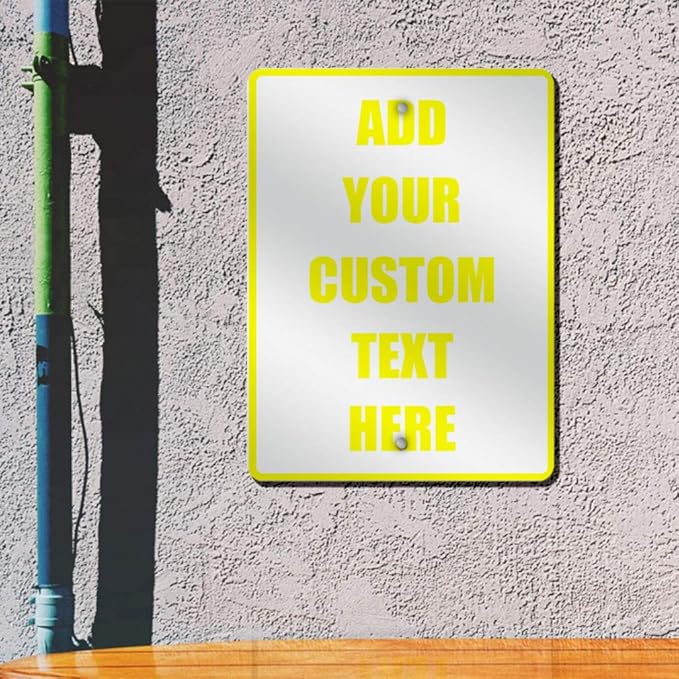 Aluminum Weatherproof Metal Sign Multiple Sizes Custom Personalized Text Here White Yellow Caution Vertical Street 9x12Inches