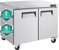 48" Commercial Double Door Worktop Refrigerator, 12.2 Cu.ft Stainless Steel Undercounter Prep Table Fridge, R290 Commercial Cooler with Casters