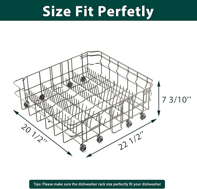 Upgraded DD82-01384A DD81-02295A Dishwasher Rack Replacement Parts for Samsung Dishwasher Lower Dish Rack 22.5'' D x 20.5'' W Basket Wheels Rollers DW80M2020US DW80R2031US Bottom Dishrack Assembly