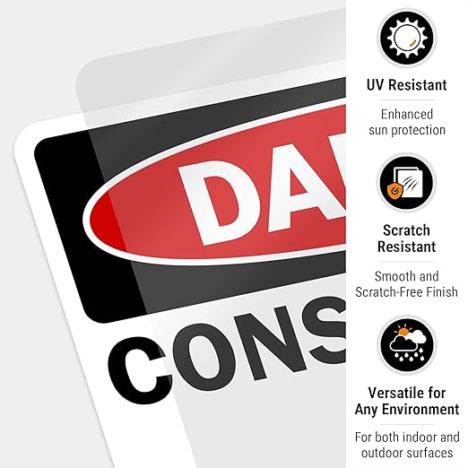 Danger Construction Area Sign, Authorized Personnel Only Sign, 10x7 Inches, 4 Mil Vinyl Decal Stickers Weather Resistant, Made in USA
